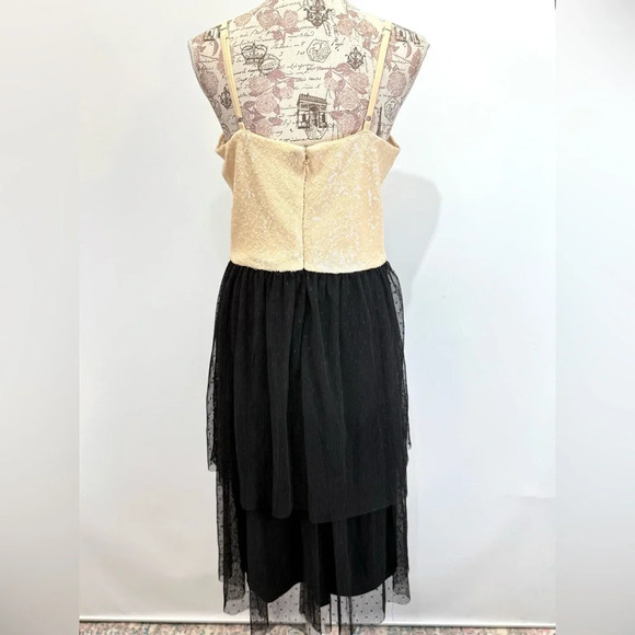 DRESS THE POPULATION Cream sequin KADY w/black tulle skirt cocktail dress size L - Picture 4 of 13